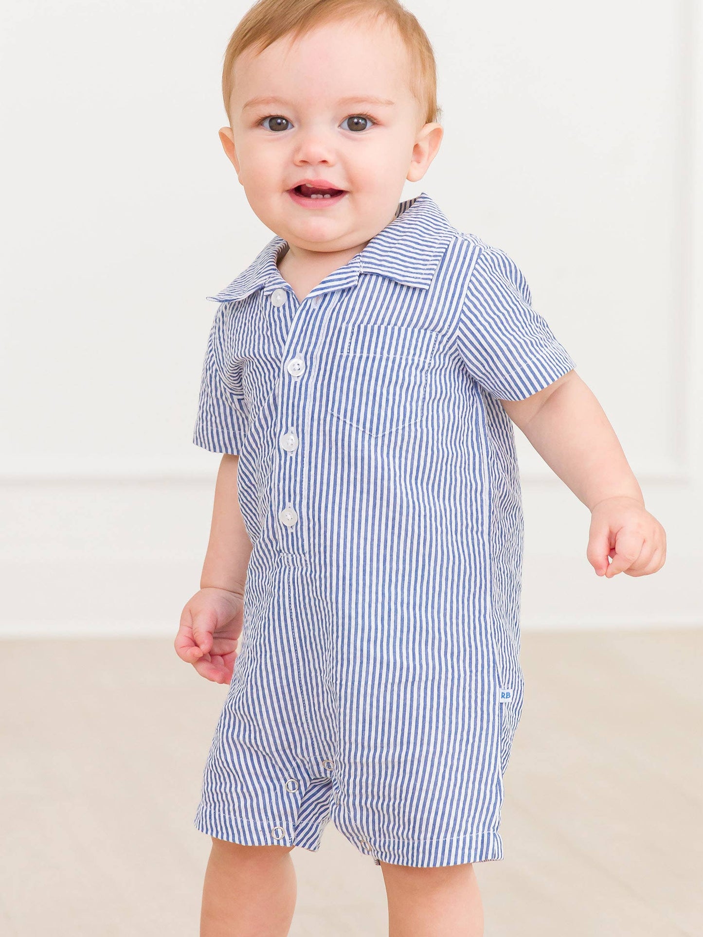Baby Boy Blue Seersucker Button-Up Romper