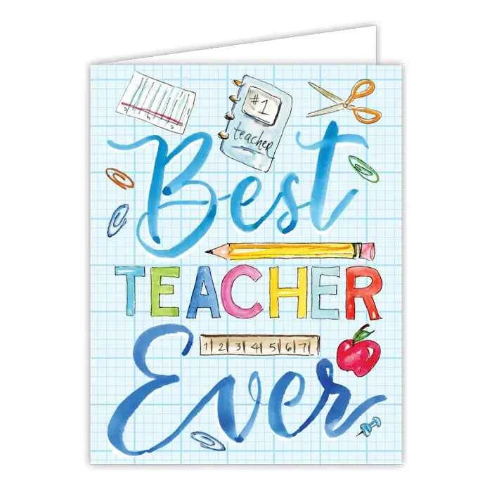 Best Teacher Ever Blue Teacher Icons Grid Greeting Card