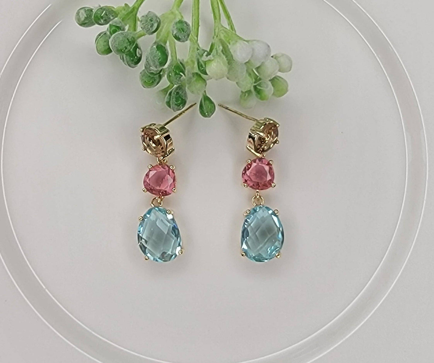 Dangle Earrings-PINK AND BLUE