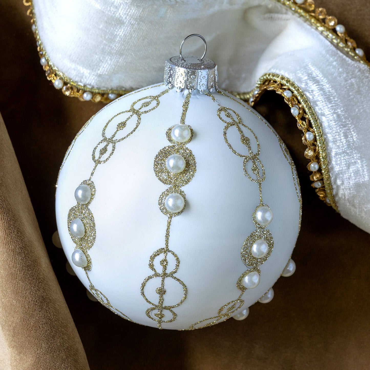 Park Hill Collection Pearl Chain Pattern Glass Ball Ornament