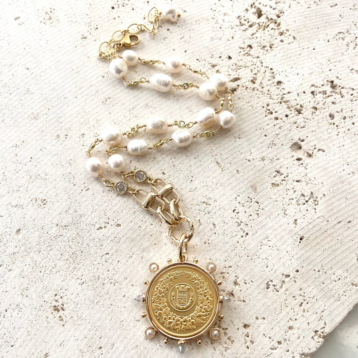 French Coin jewelry fresh water pearl necklace