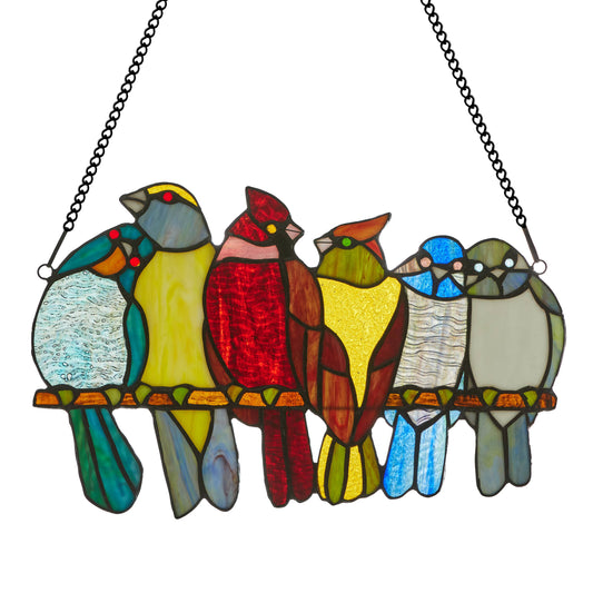 15"W Birds in Love Stained Glass Window Panel