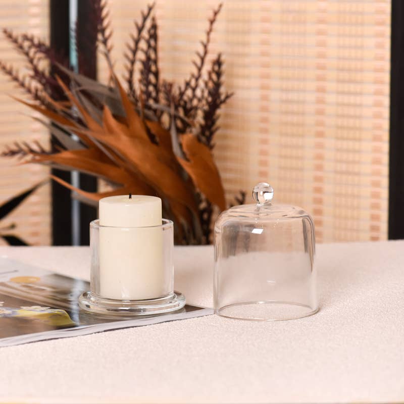 Glass Candle Hldr w/Cover
