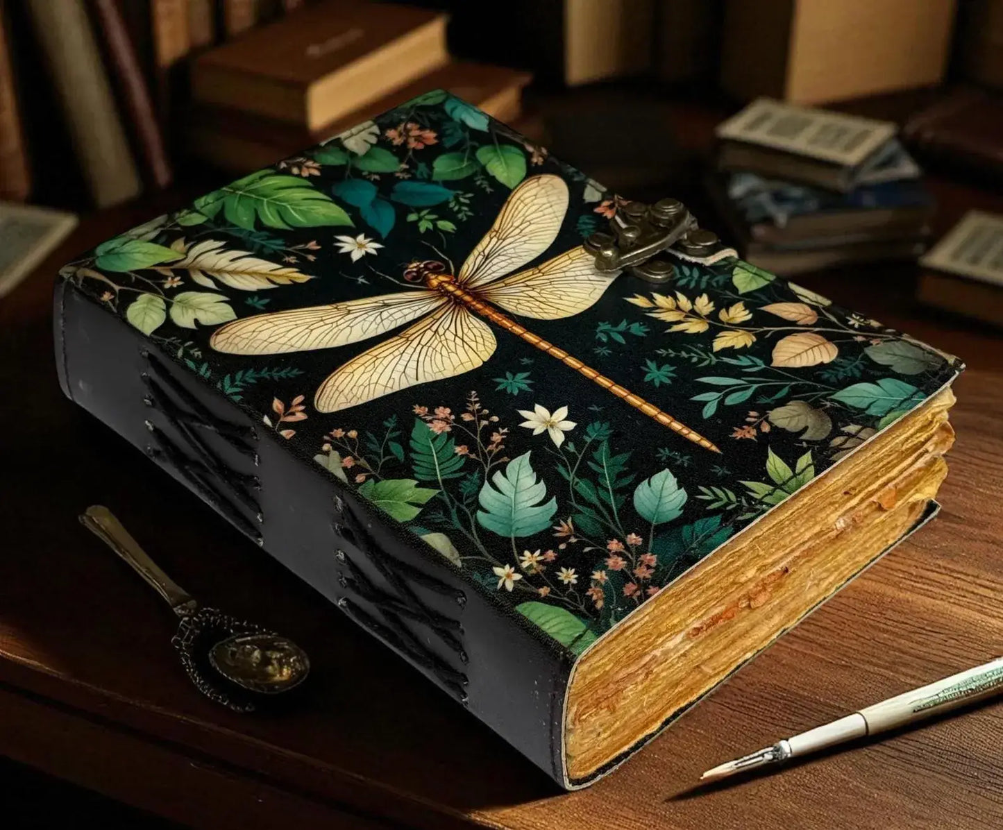 Dragonfly Leather Journal with Lock Handmade Vintage