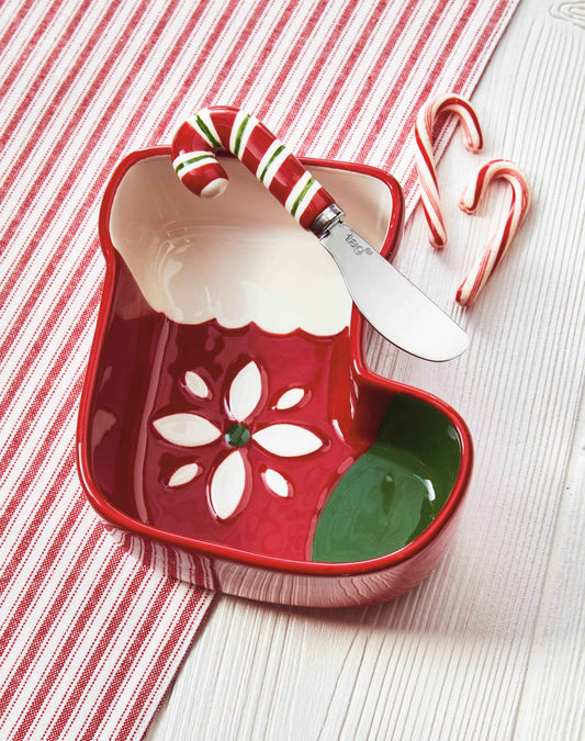 Stocking Bowl & Candy Cane Spreader Set of 2 Earthenware: Multi / Earthenware, stainless steel spreader / Bowl: dishwasher safe. may get hot in microwave.spreader: hand wash, do not microwave