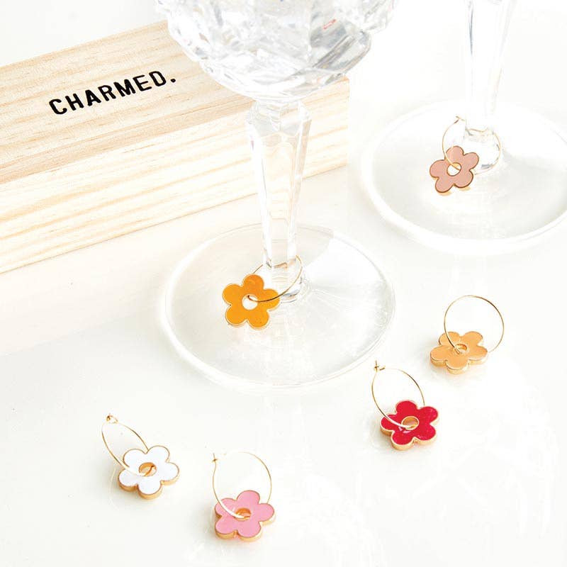 Flower Wine Charms Set of 6
