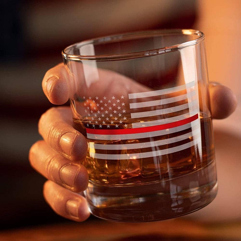 Thin Red Line Fire Fighter American Flag - Whiskey Glass
