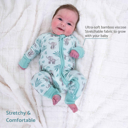 LollyBanks - Bamboo Baby Convertible Zipper Pajamas - Elephant