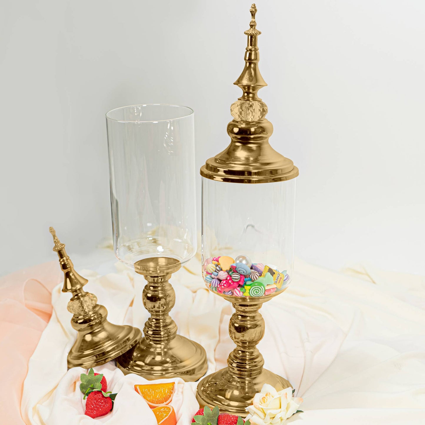 Clear Glass Candy Jars With Lid Gold-Set of 2