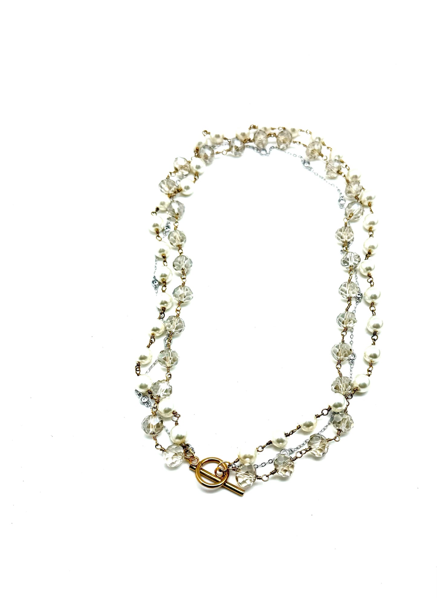 Necklace Glass, Pearl Bead,Stainless Steel Glass Bead18”