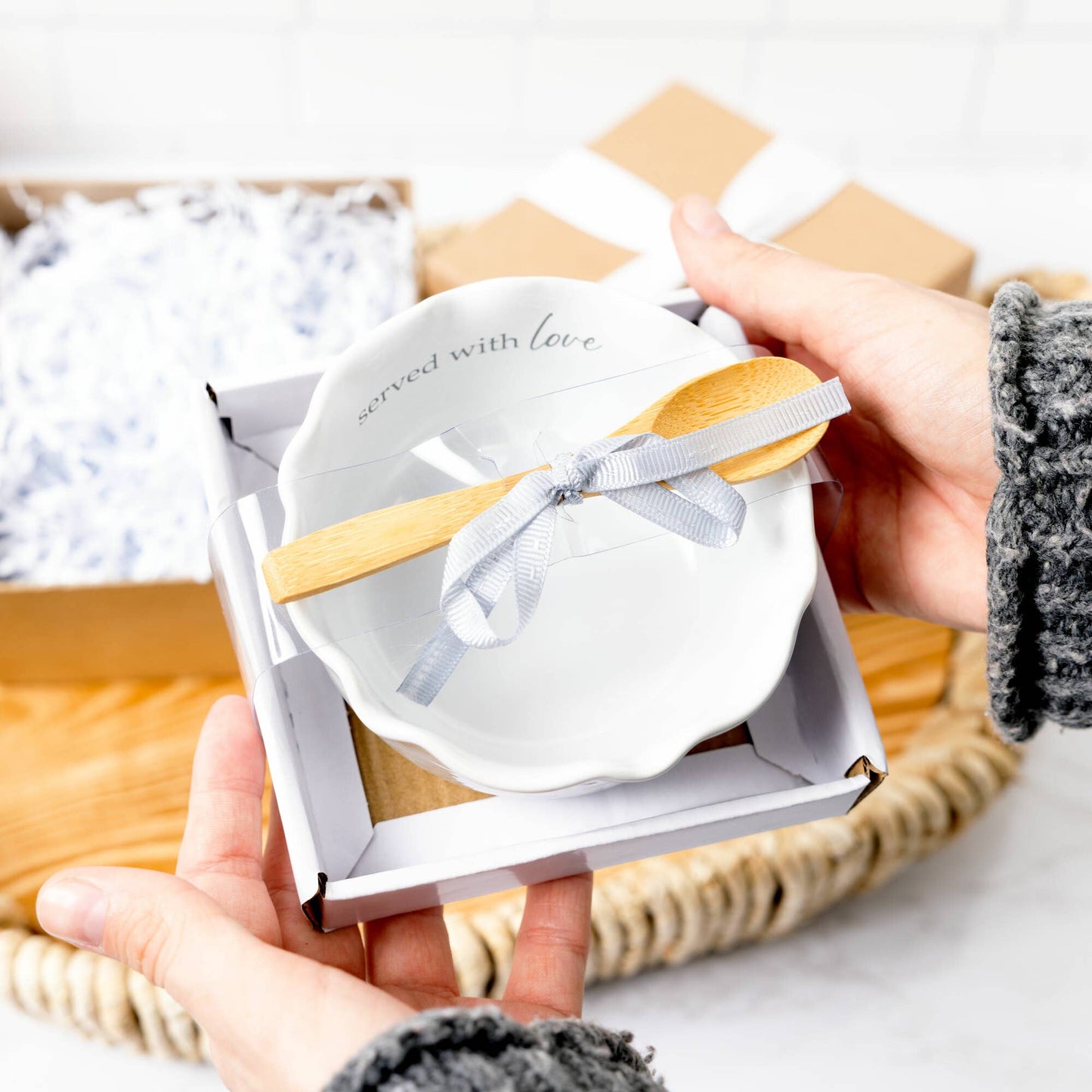 Love - 4.5" Ceramic Bowl with Bamboo Spoon