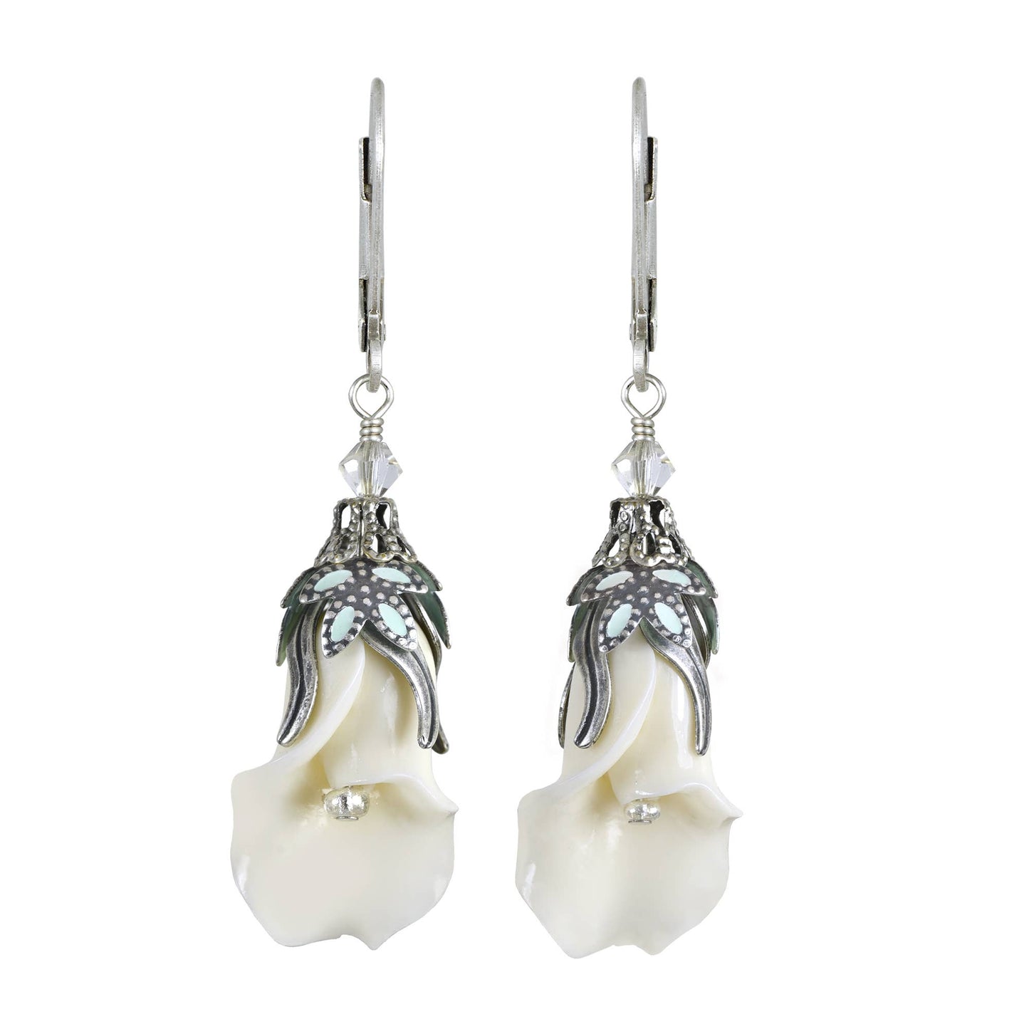 Peaceful Floral Earrings with Hand-Painted Leaves
