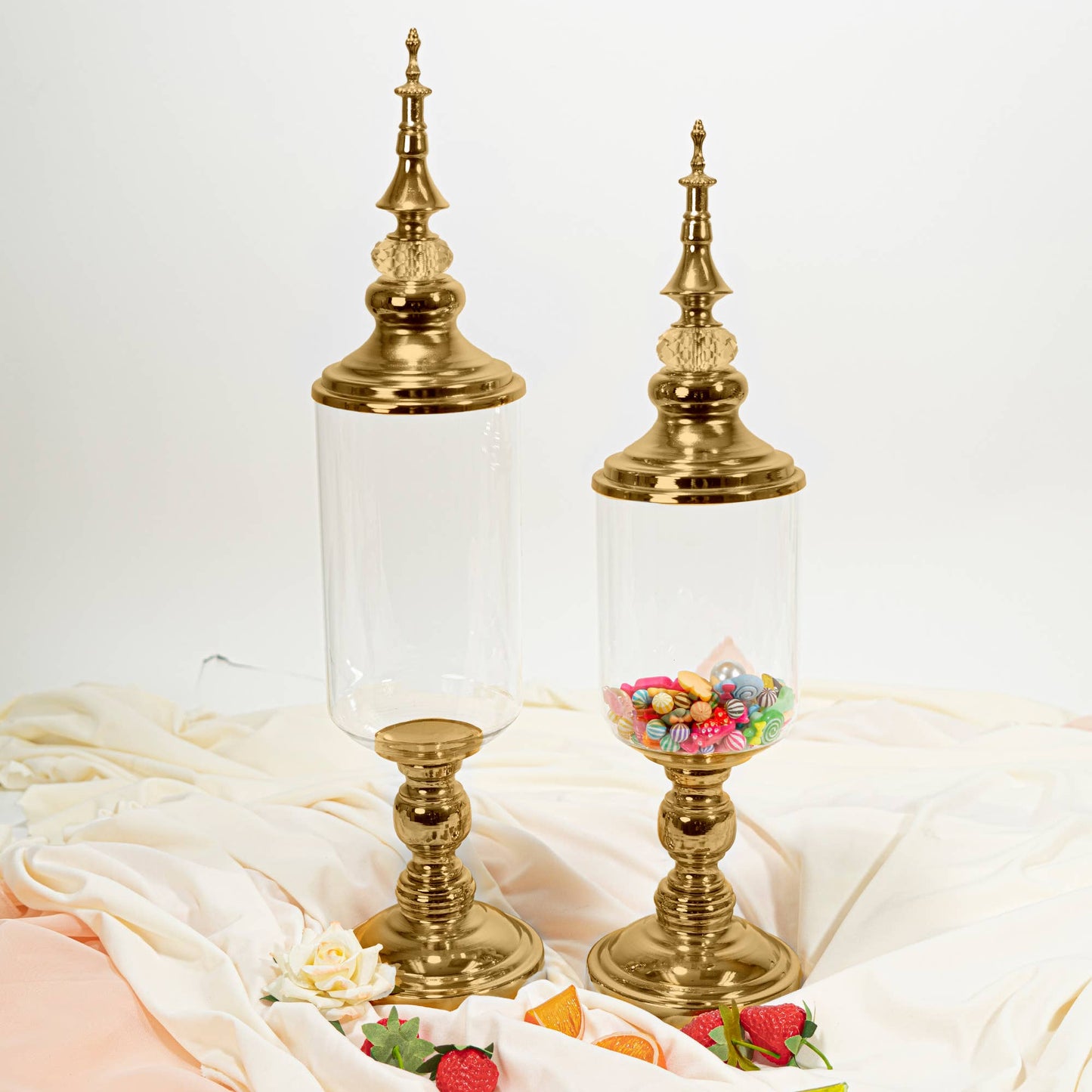 Clear Glass Olive Candy Jar With Lid Gold