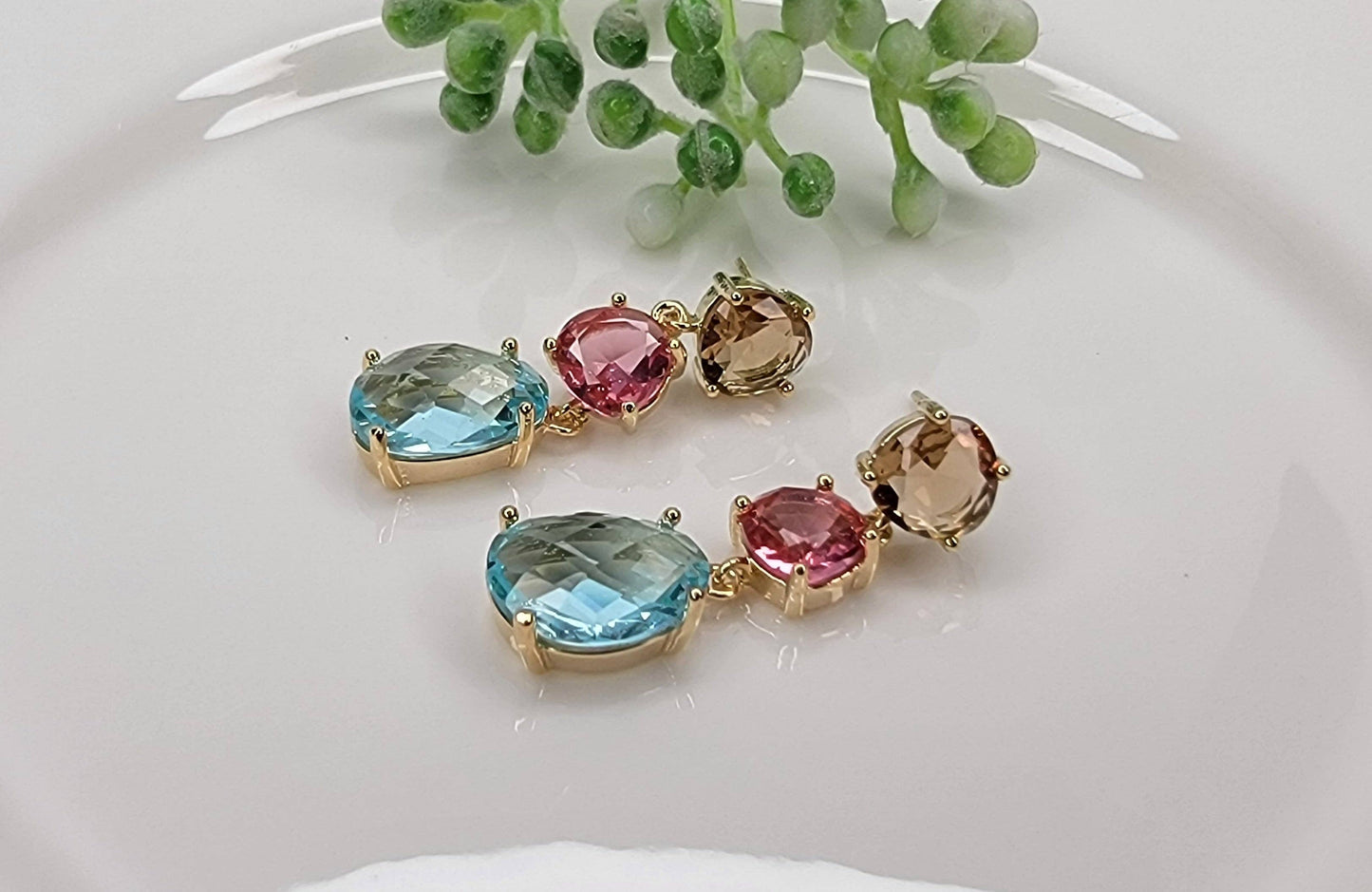 Dangle Earrings-PINK AND BLUE