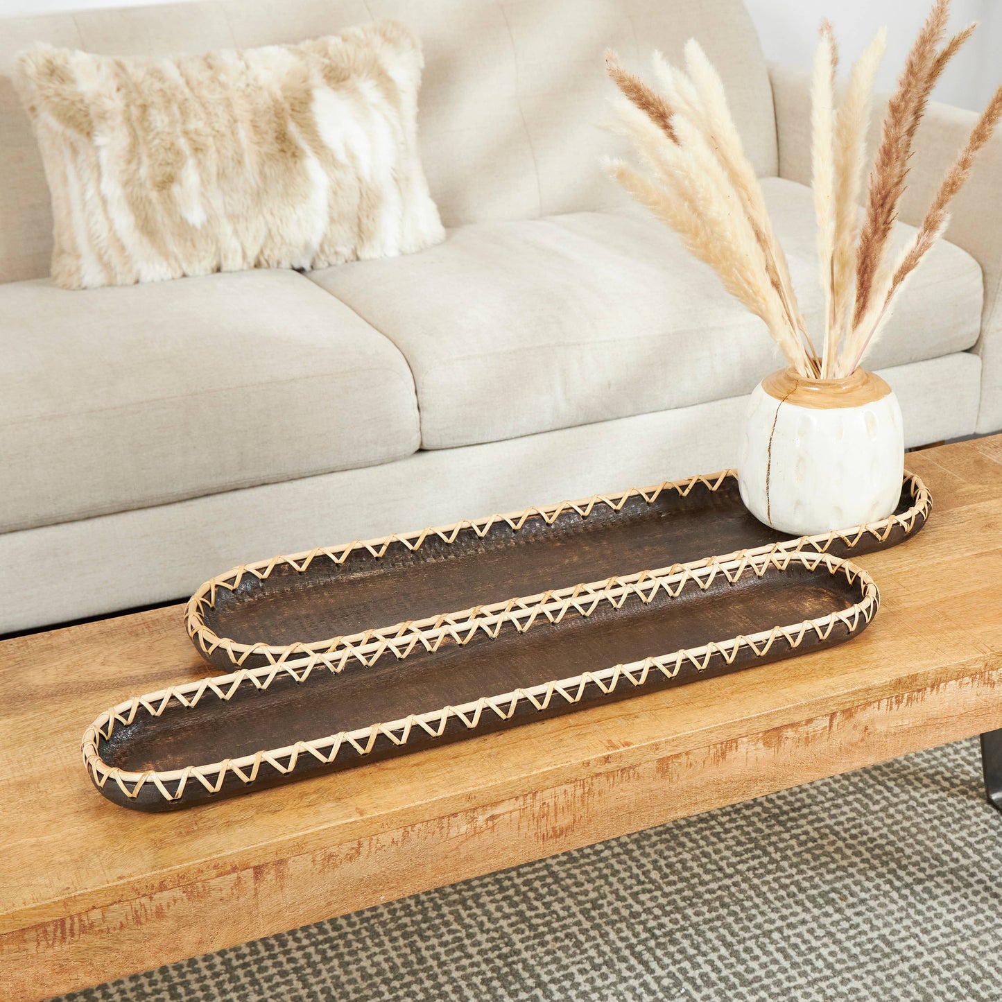 Modern Dark Brown Wood Tray Set