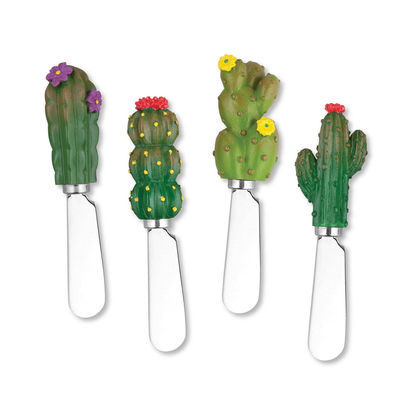 4-Piece Cactus with Flower Polyresin Cheese Spreader