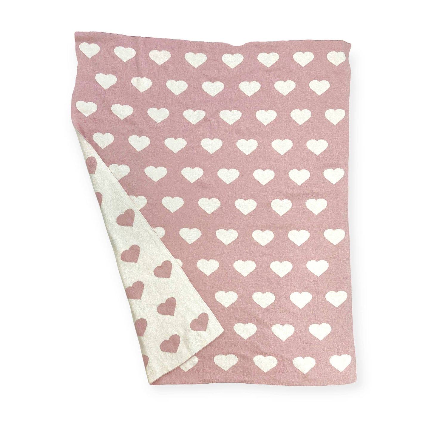 Hearts Reversible Jacquard Knit Baby Blanket (Organic Cotton
