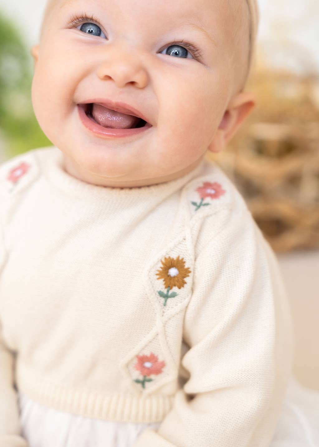 Floral Embroidered Sweater Knit Tutu Baby Dress (Organic)