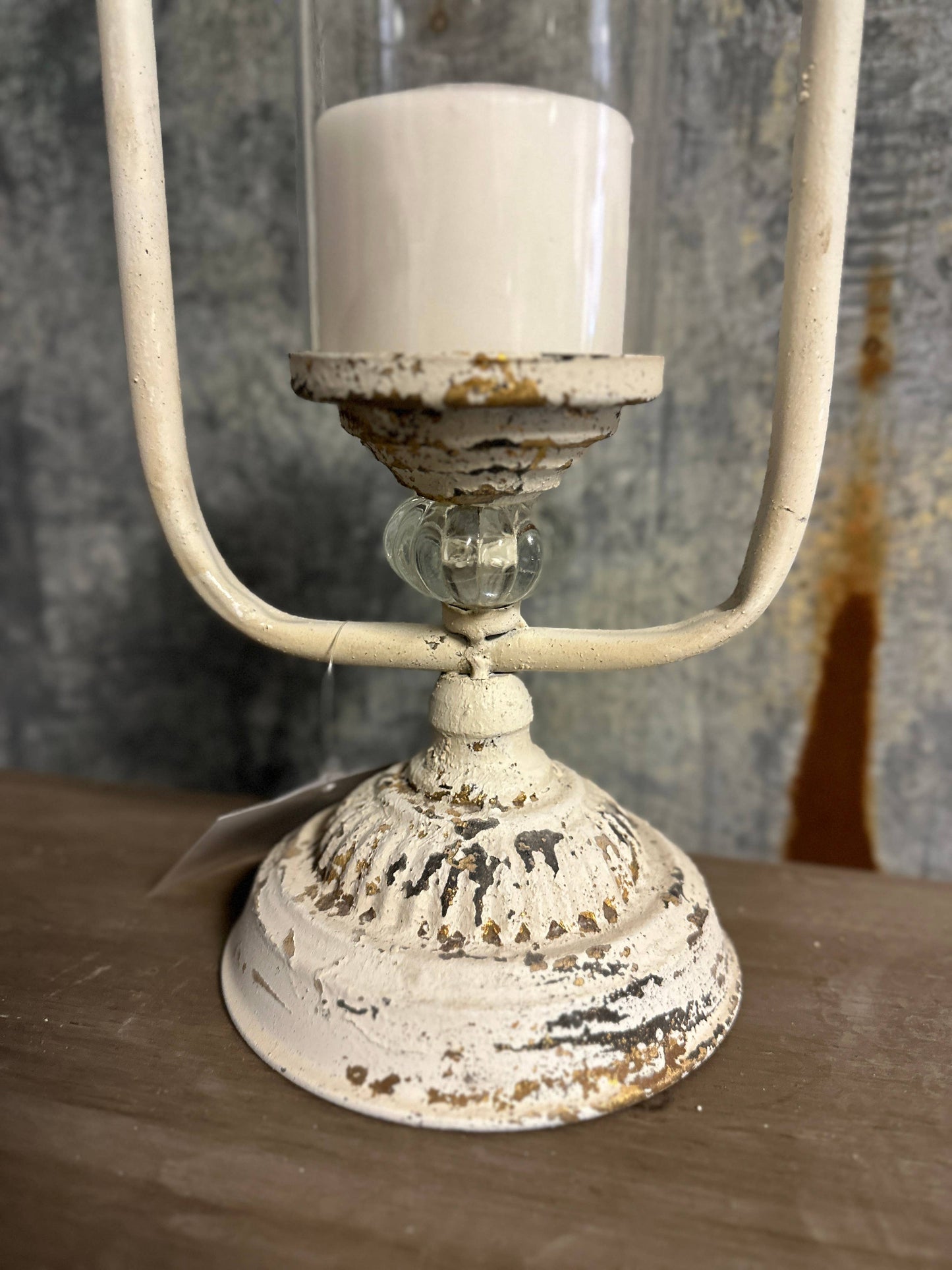 Vintage White Distressed Metal Candle Holder