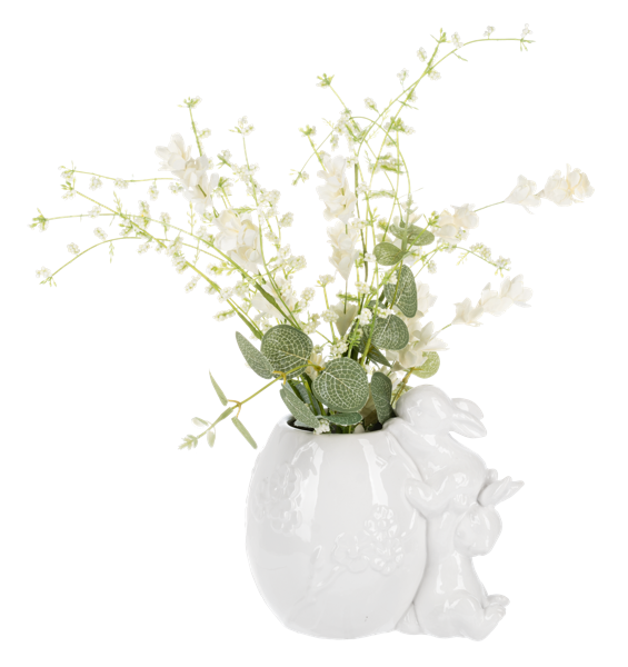 Jarrón con forma de huevo con conejo.