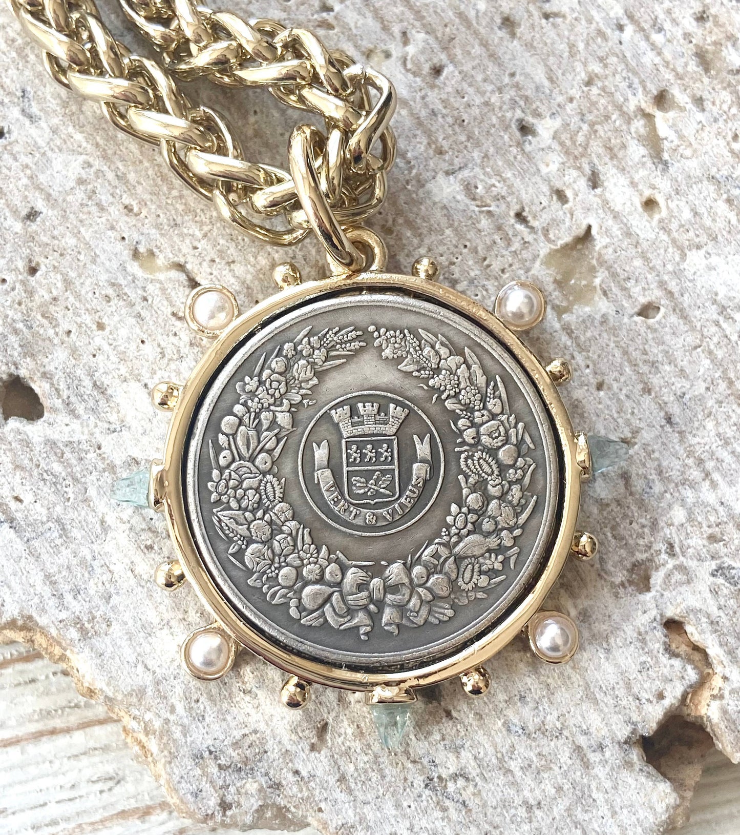 Coin necklace horse equestrian French boutique salon