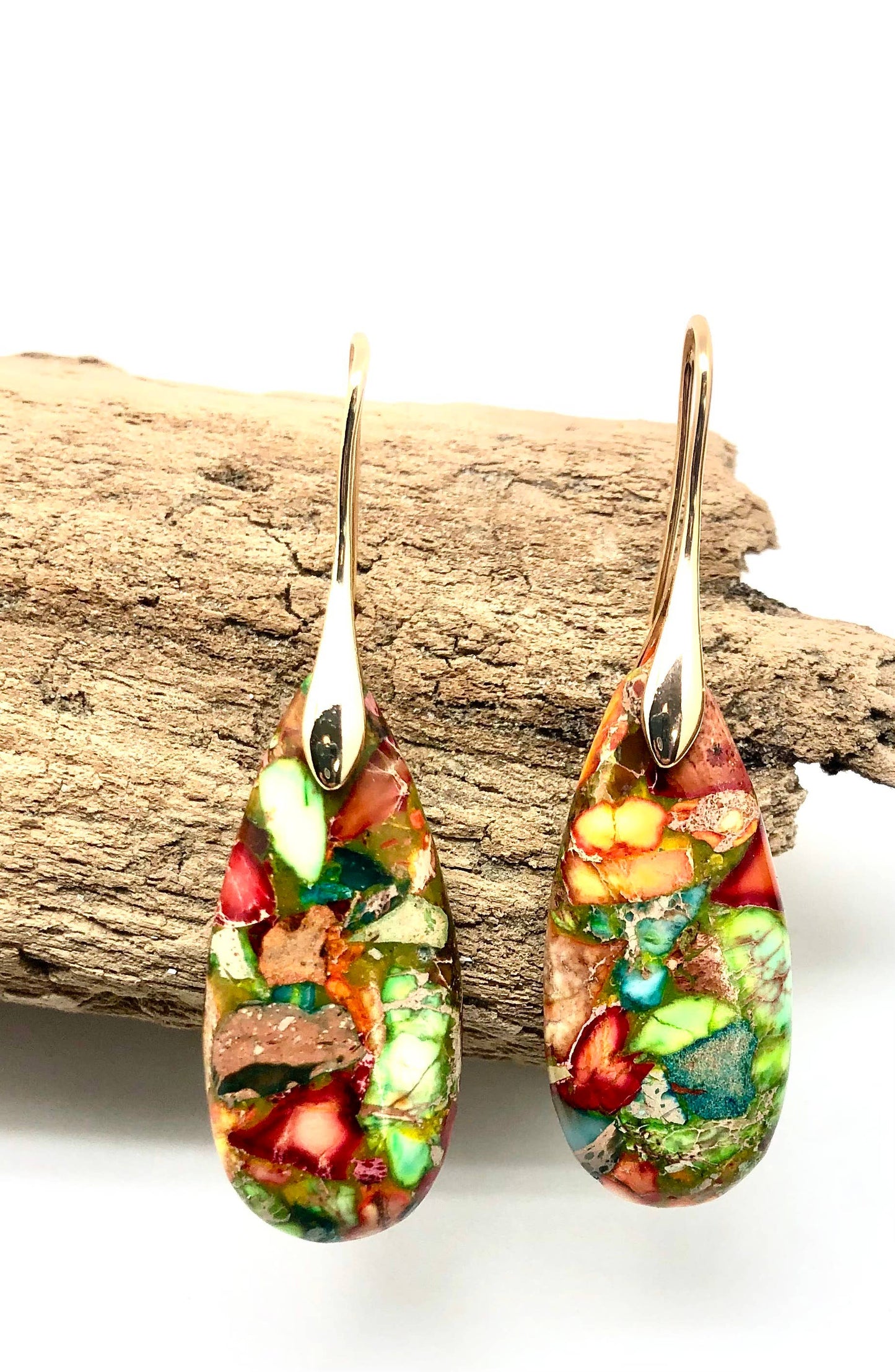 Earring Imperial Jasper Multi Teardrop Stone Gold