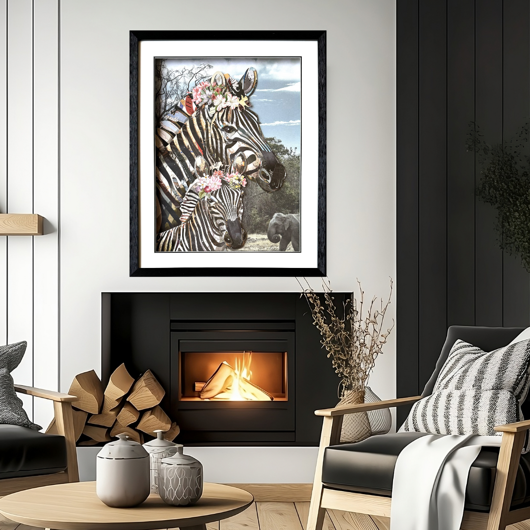 3D Collage Art | Zebras (30"x24")
