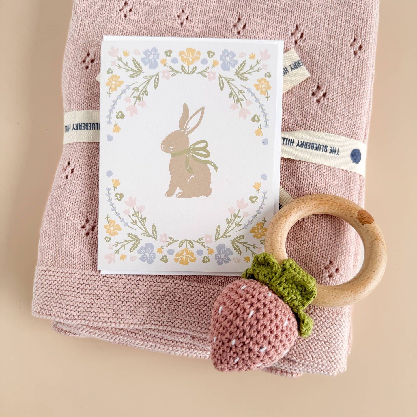 Crochet Rattle Teether Strawberry Pink Baby Toy Spring Summe