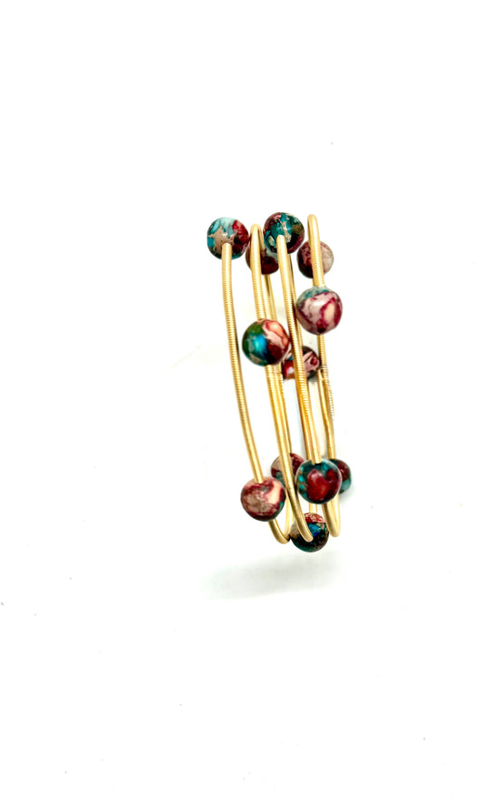 Bracelet 14KGoldPlated Wire w/8mm Imperial Jasper 24”