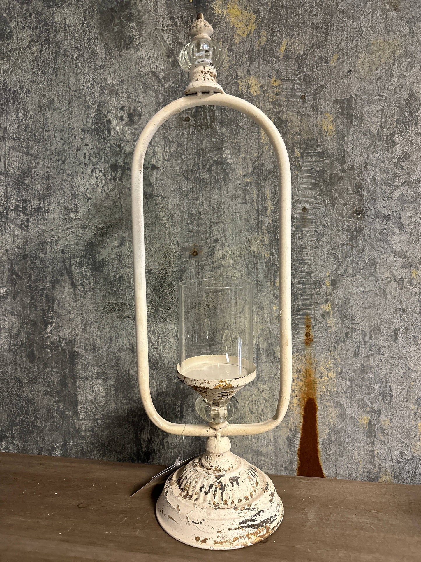 Vintage White Distressed Metal Candle Holder