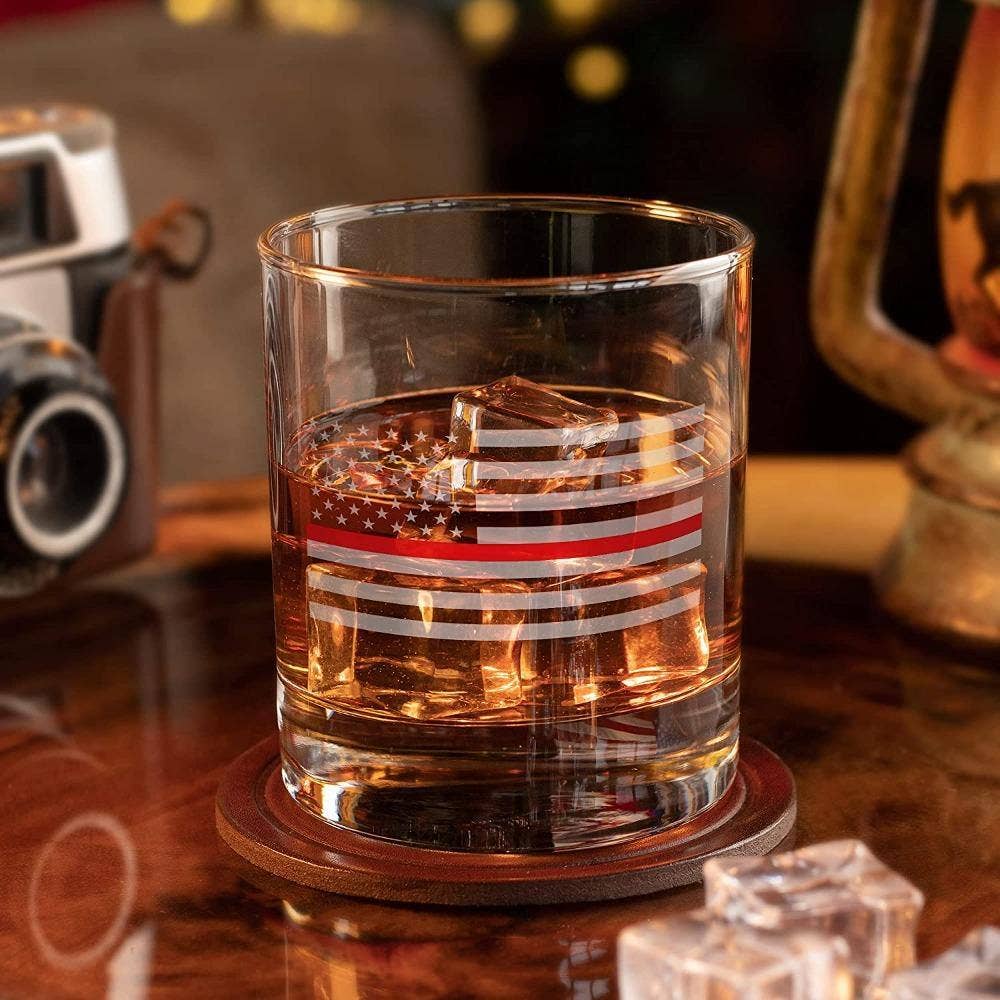 Thin Red Line Fire Fighter American Flag - Whiskey Glass