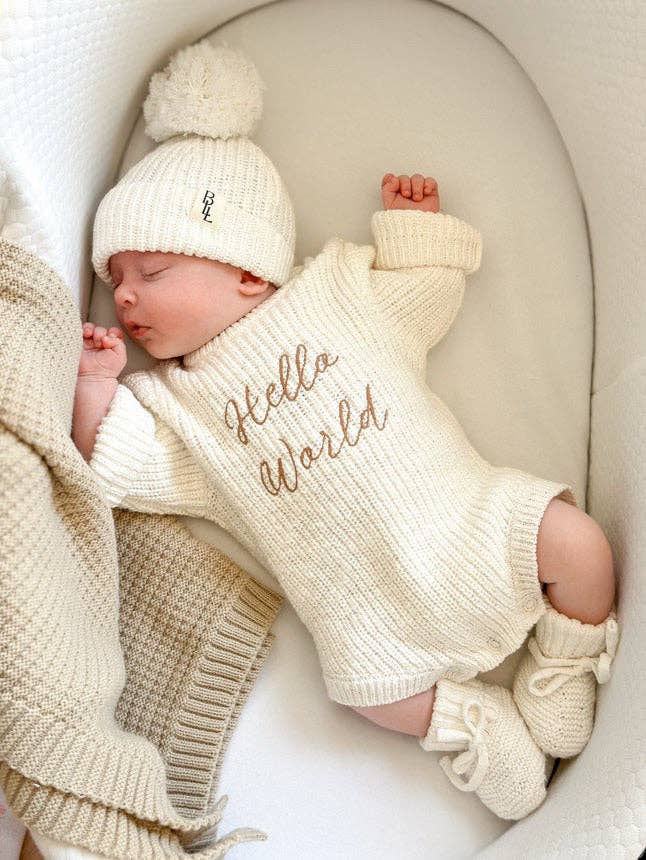 'Hello World' Announcement Romper | Textured Cloud