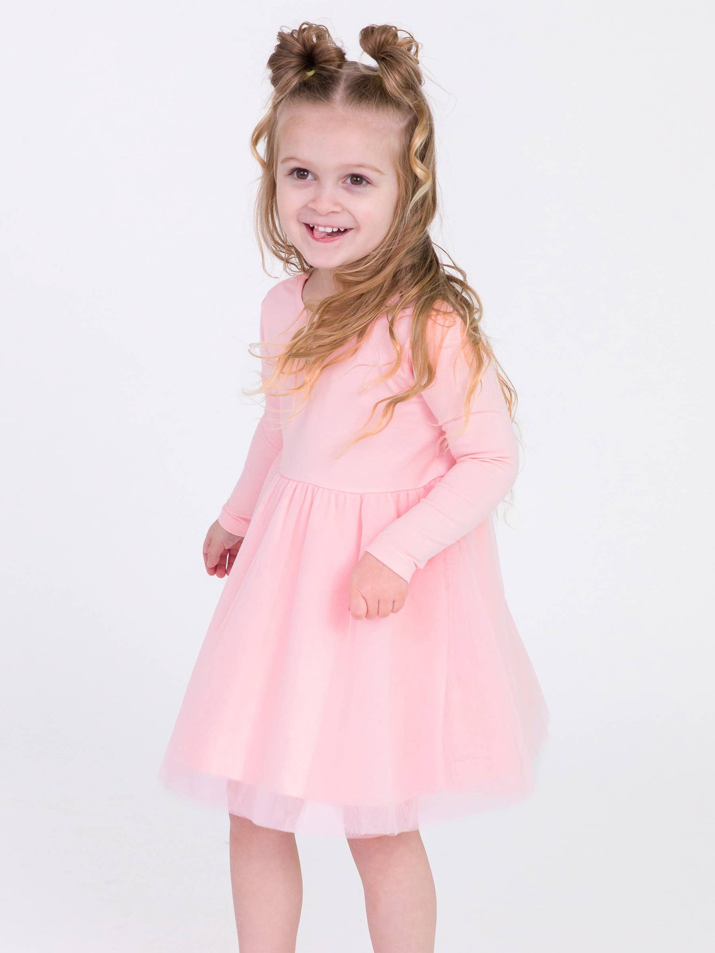 RuffleButts + RuggedButts - Girls Pink Long Sleeve Tulle Twirl Dress