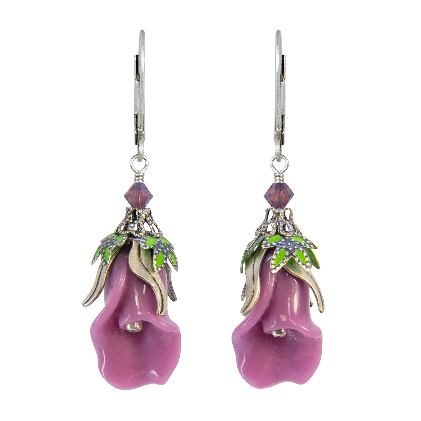 Peaceful Floral Earrings with Hand-Painted Leaves