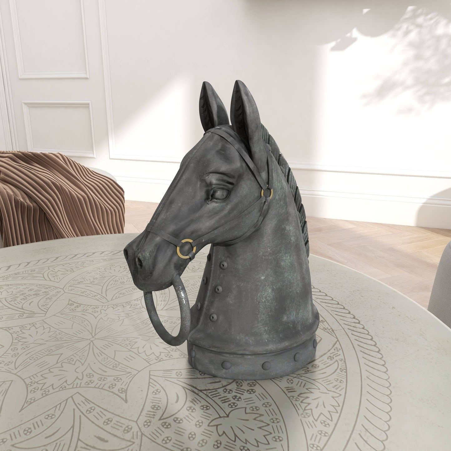 Traditional Black Polystone Sculpture