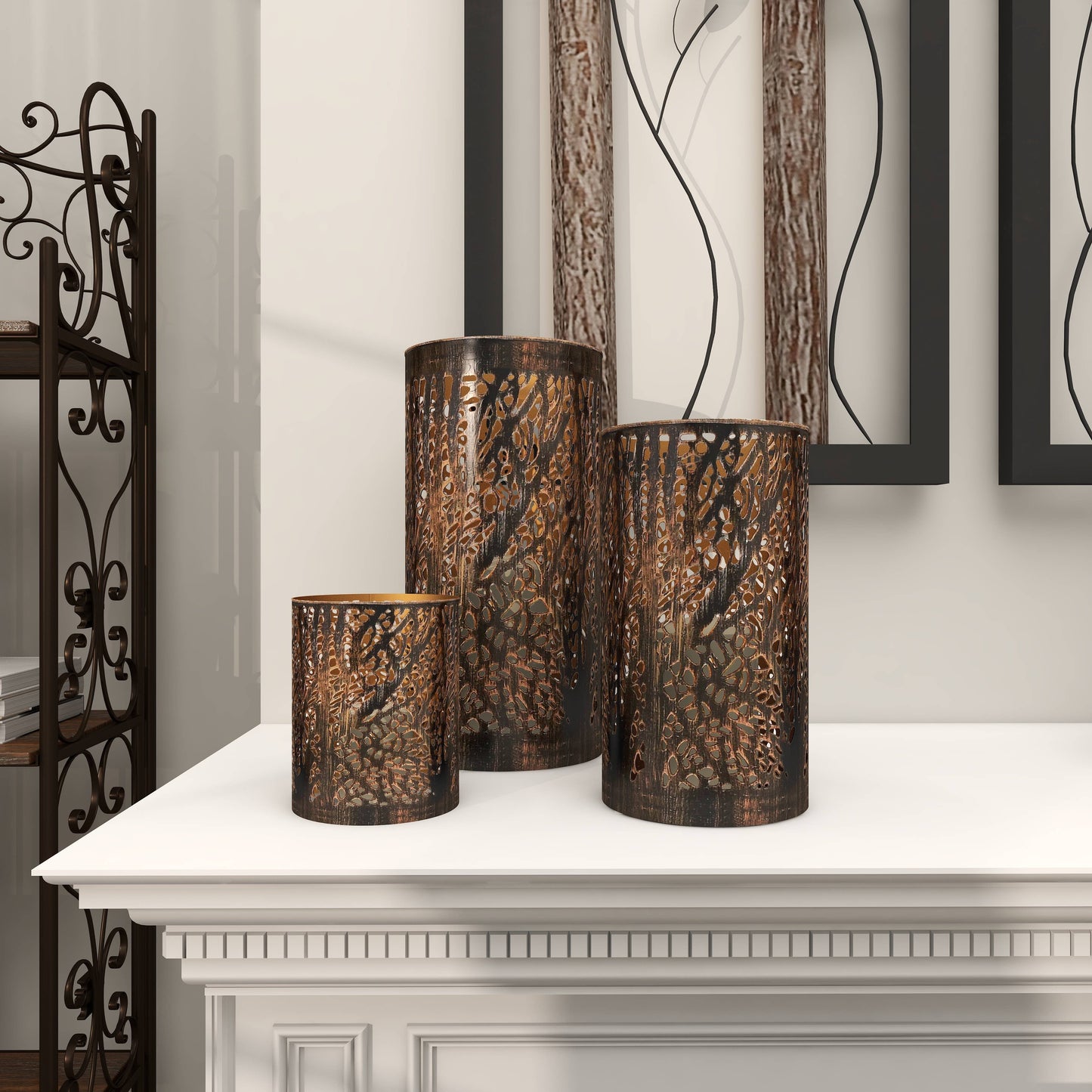 12" Eclectic Bronze Metal Candle Lantern