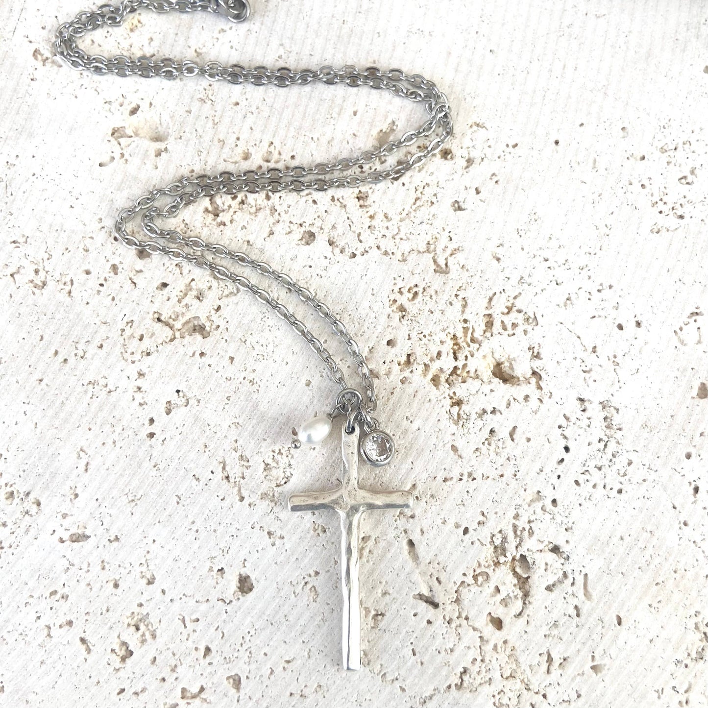 Cross necklace religious jewelry pearl
