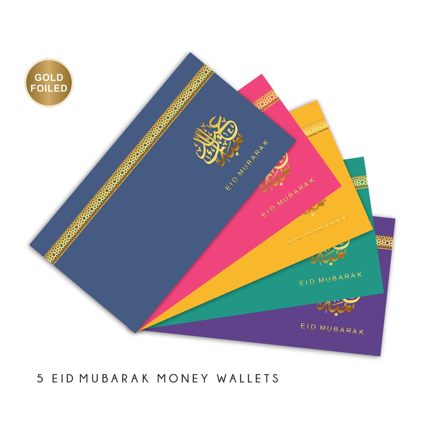 Islamic Moments - Money Wallets - Pack of 5 - Assorted Colored with Gold foiling