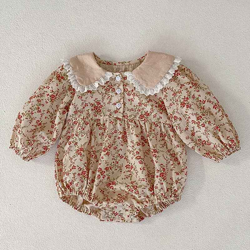 Toddler Baby Girl Floral Romper - Multiple Colors Available: Blue flowers / 6M