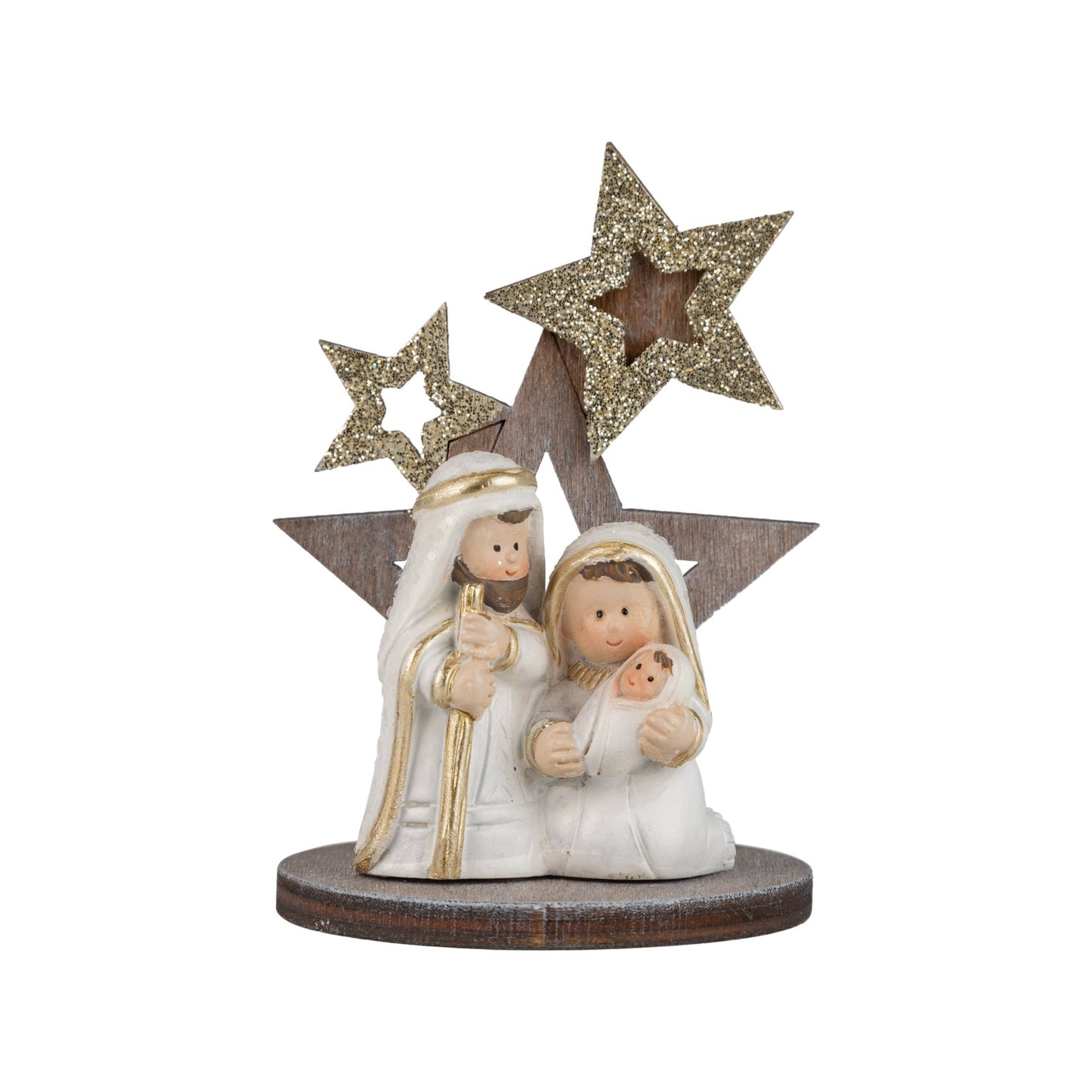 Resin/wood mini nativity/glitter stars TBLpiece, 3 in