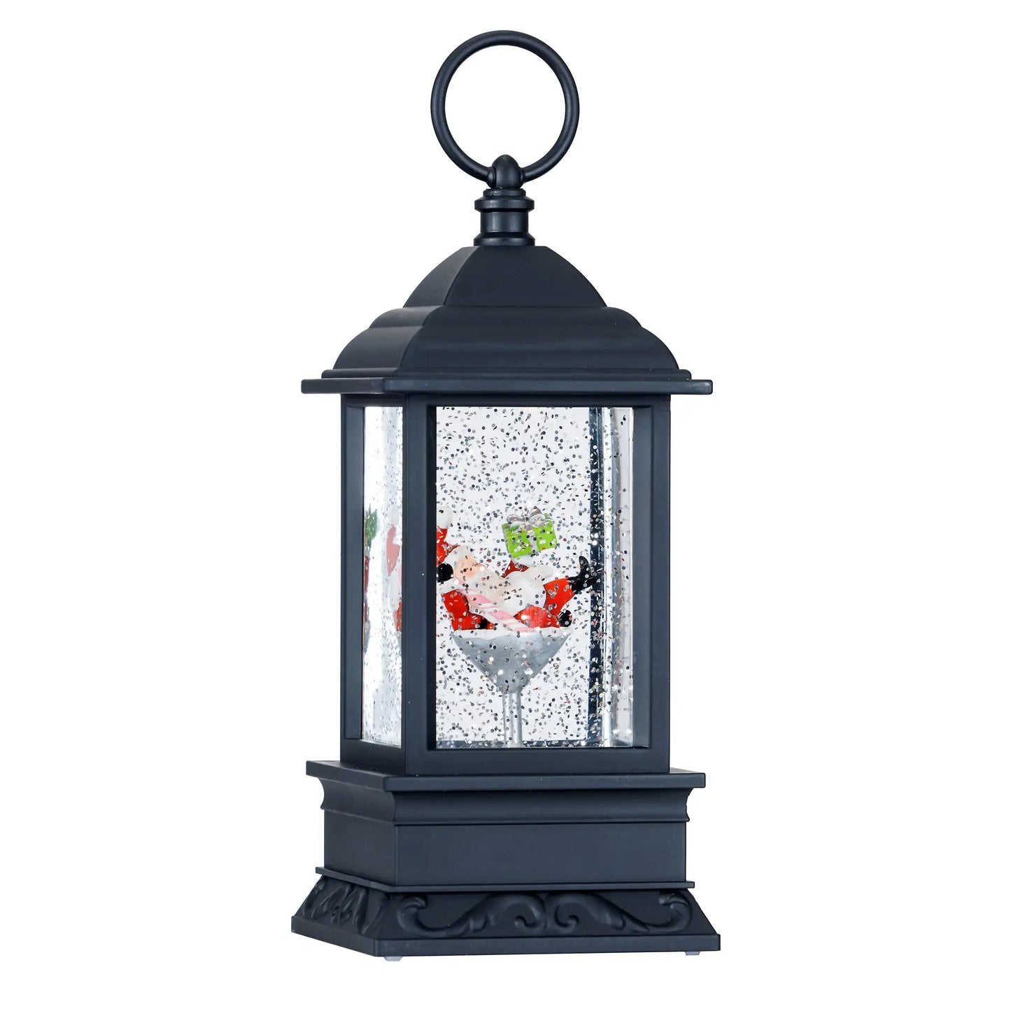 9"H LED Santa in Martini Cup Plastic Water Lantern