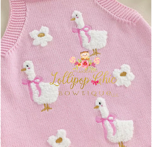 Baby Girl Knit Duck Floral Romper : 6-12M - WHITE