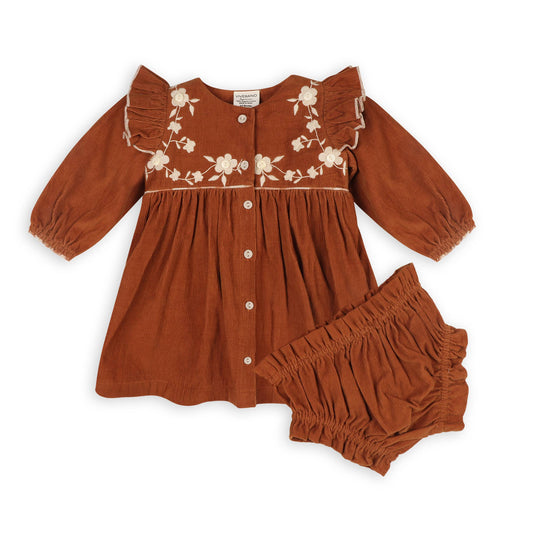 Floral Embroidered Corduroy Baby Dress & Bloomer (Organic)