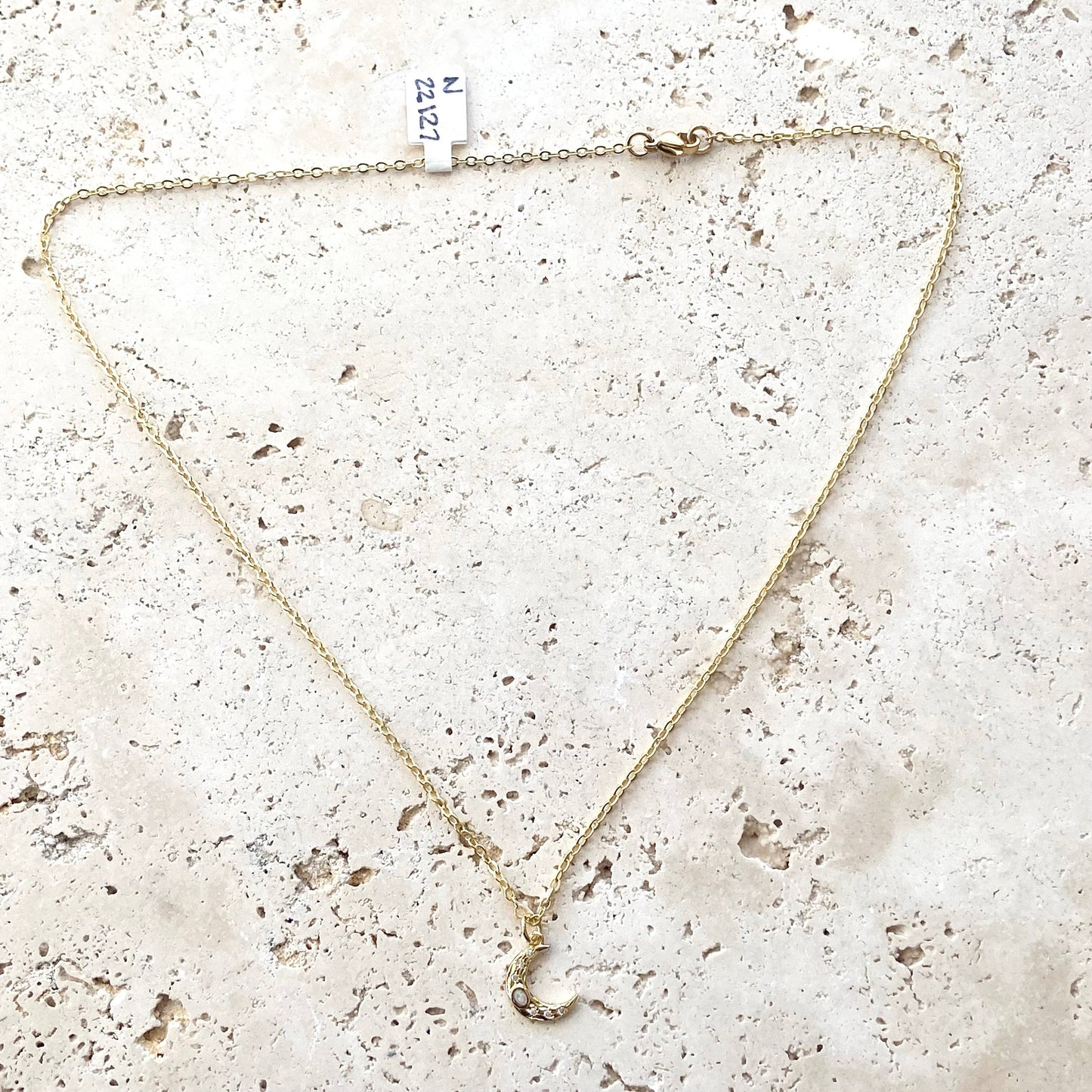 Opal moon charm dainty gold necklace