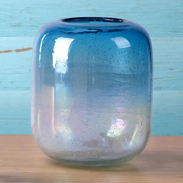 Large Blue and Silver Glass Vase
