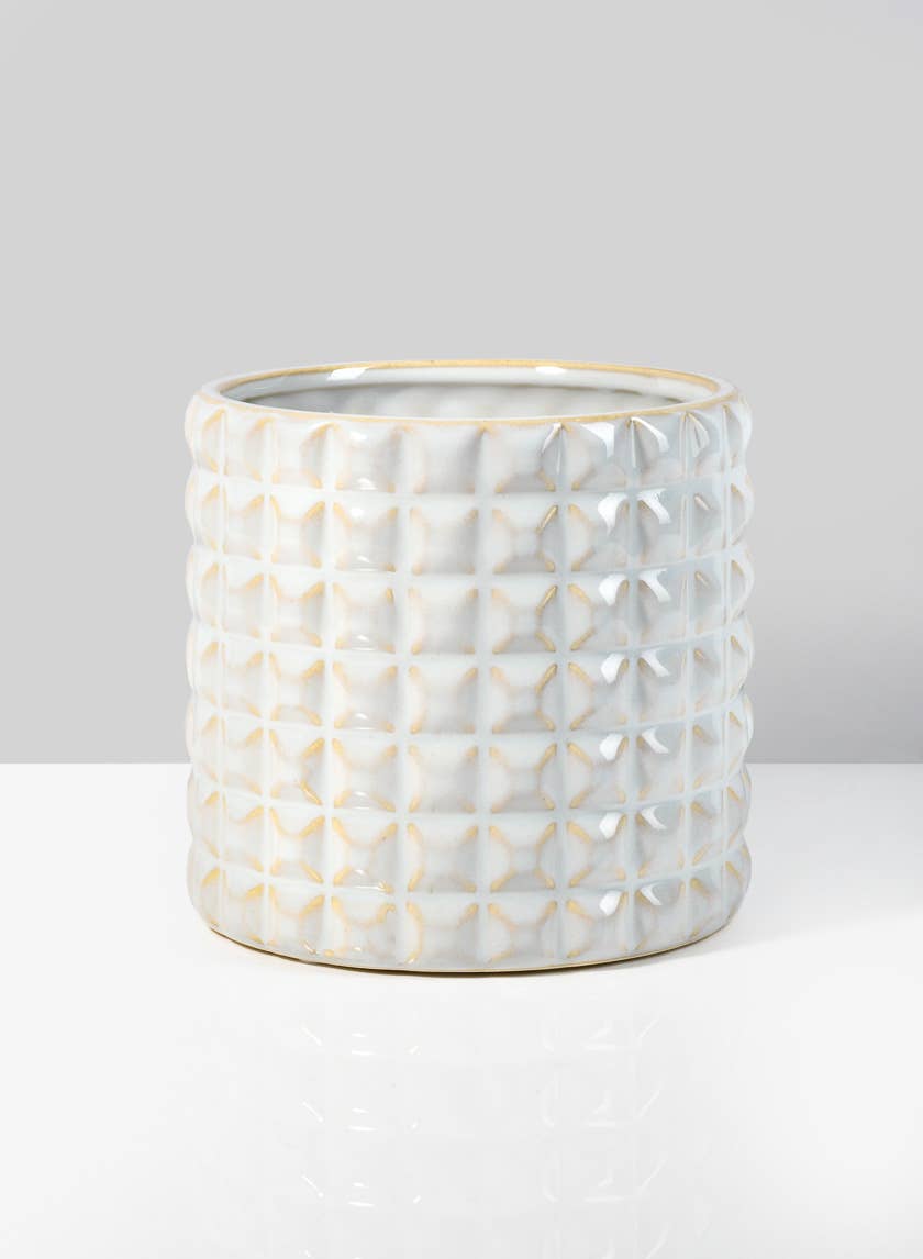 5 ¾in White Ceramic Studs Vase