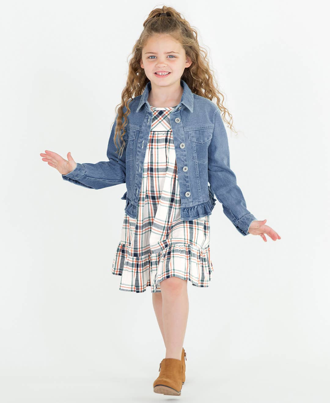Girls Light Wash Ruffle Denim Jacket
