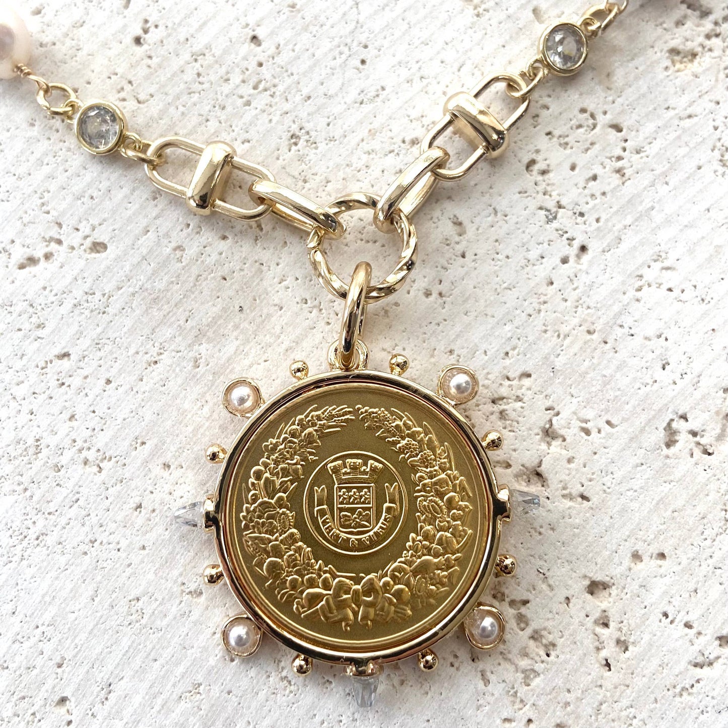 French Coin jewelry fresh water pearl necklace