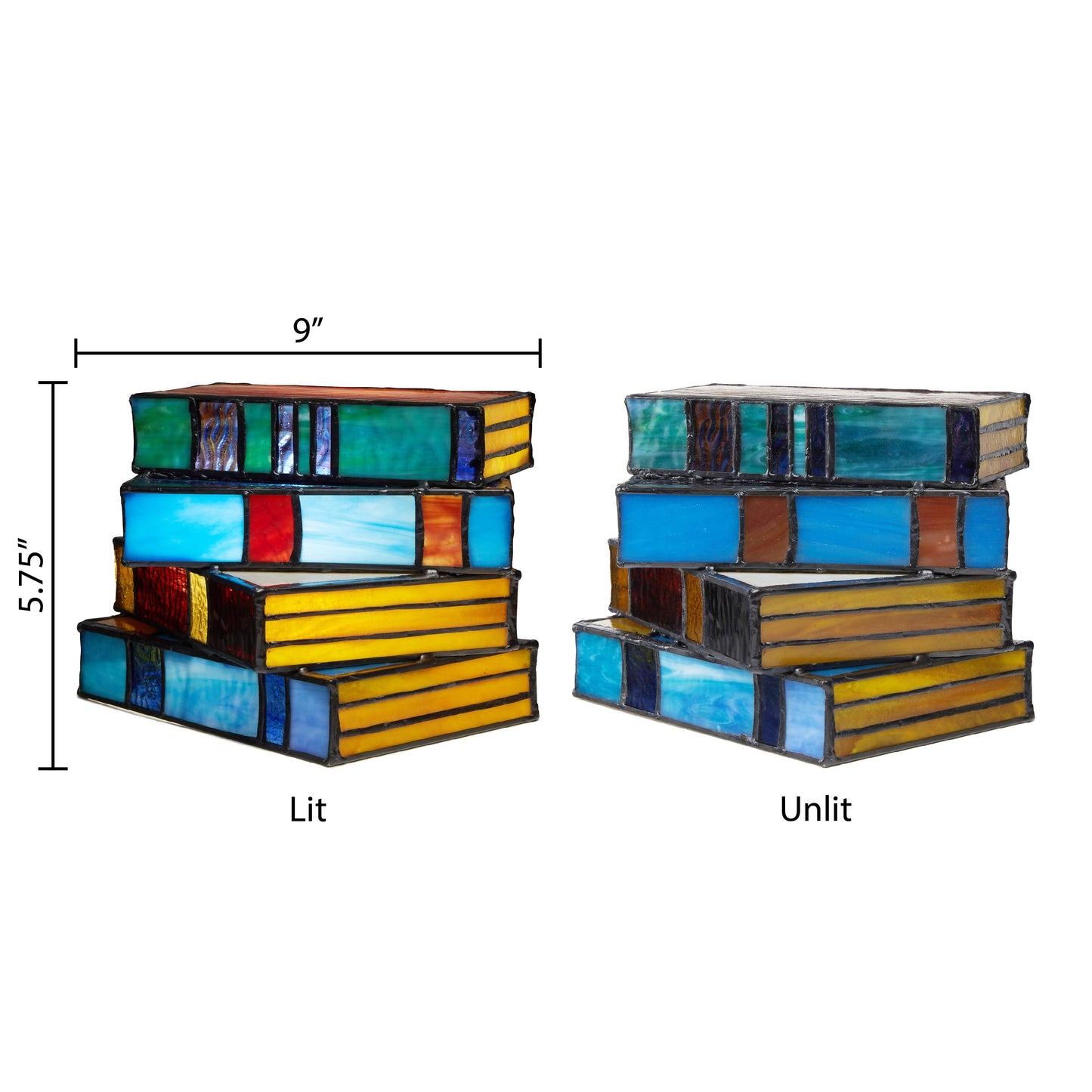 5.75"H Multi-Colored Book Stack Stained Glass Accent Lamp