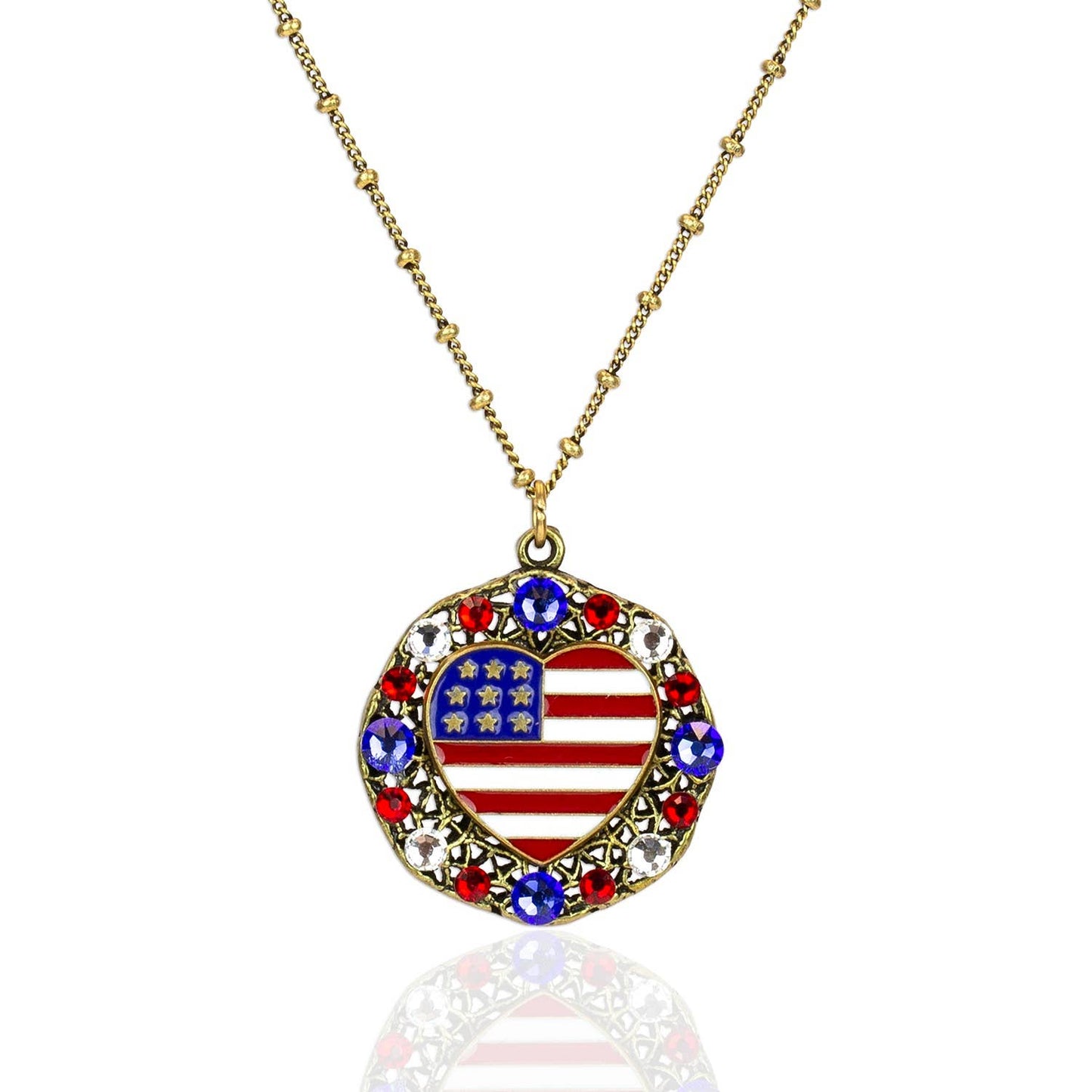Patriotic Americana USA Flag Heart Charm Necklace